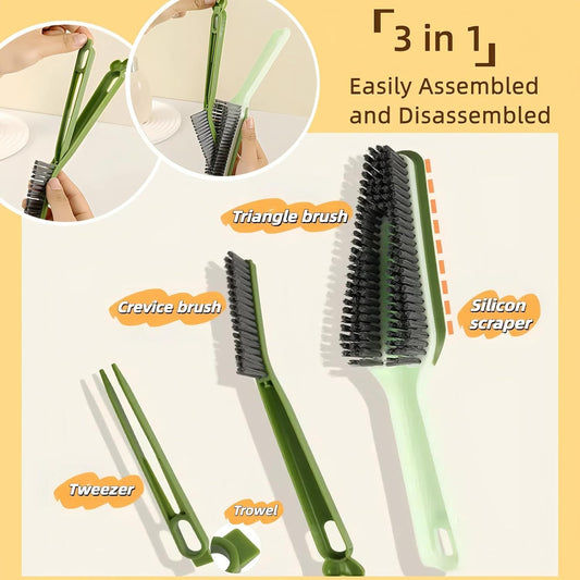 3 In 1 Detachable Household Pet Cleaning Brush Multifunctional Scrub Brush With Hard Bristle And Handle Ideal Crevice Grout Scrubber Brush For Kitchen Bathroom Window Shoes