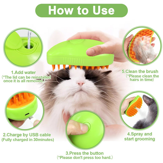 Cat Steam Brush For Shedding - 3 In 1 Pet Steam Brush For Cat And Dog, Rechargeable Steamy Cat Water Brush, Spritz Defur Comb For Cats, Steamer Brush For Grooming And Removing Loose Hair