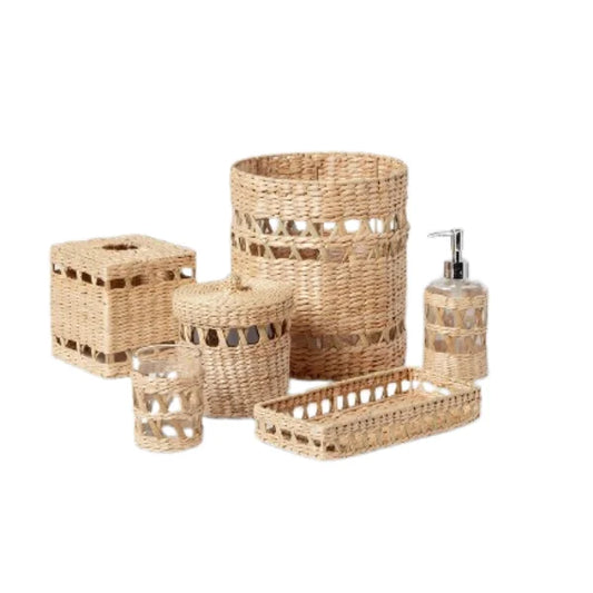 KTX-874899 Water Hyacinth 6-Piece Bathroom Accessory Set for Natural Home Decor