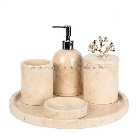 KTX-711059 Resin Five-Piece Bathroom Lotion Bottle Set for Home and Hotel Use