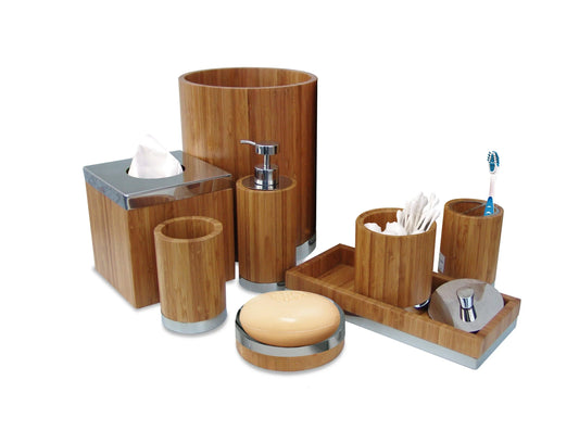 KTX-645523 Real Wood Bathroom Set - Natural Finish Wooden Accessories for Home Decor