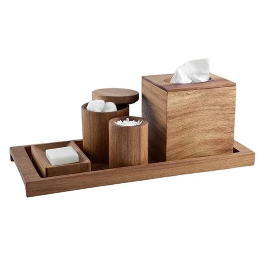 KTX-579987 Wooden Bathroom Accessory Set – Decorative Wood Bathroom Organisers in Custom Sizes