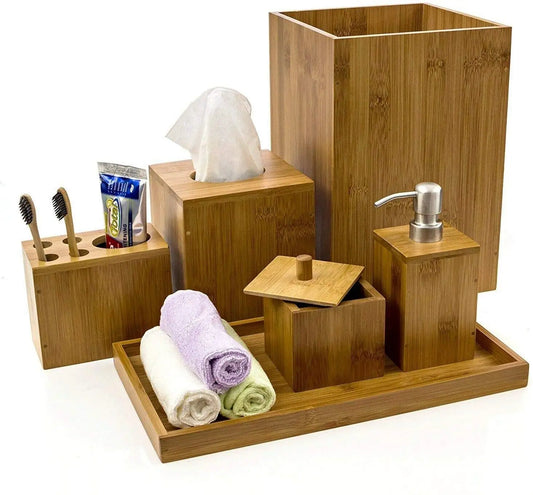 KTX-645523 Real Wood Bathroom Set - Natural Finish Wooden Accessories for Home Decor