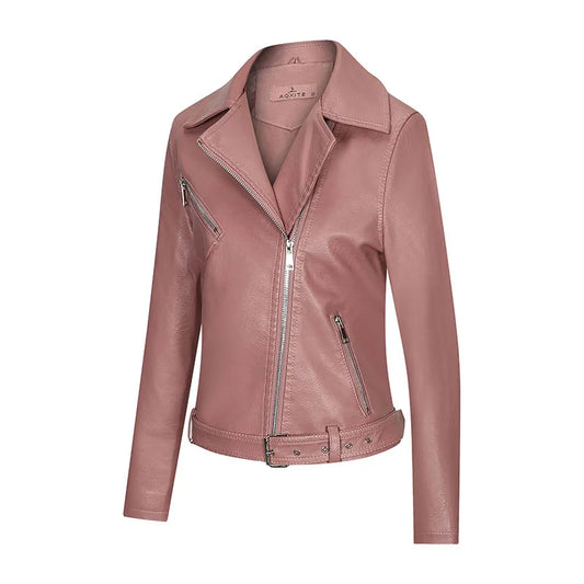 KTX-176531 Autumn Winter New Slim Fit European and American Style Women's Jacket PU Lapel Jacket Leather Jacket Custom