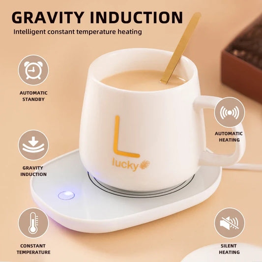KTX-957395 Ceramic Mug with USB Heating Pad - 400ml Capacity, Keeps Drinks Warm at 55°C