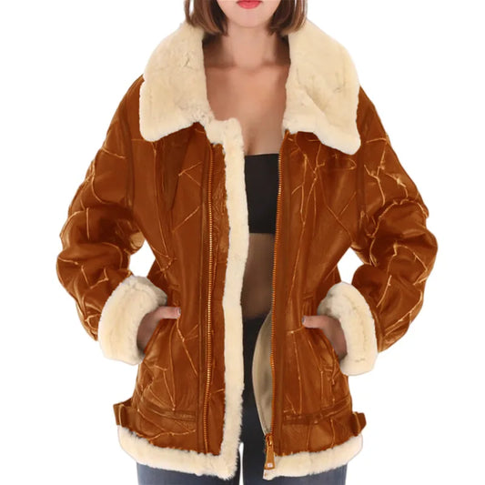 KTX-373139 Women's Winter One-Piece Coat With Thick Fur Faux Fur Blazer Style Clothing Vest Windbreaker Jacket Coat blazer