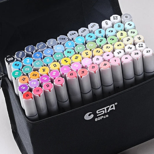 KTX-437267 128-Colour Alcohol-Based Art Marker Set with Dual Tip Pens for Creative Projects