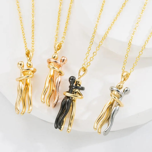 KTX-838803 Lovers Embrace Necklace Pendant 18K Gold Plated Stainless Steel Necklace for Valentine's Day Gift Jewelry