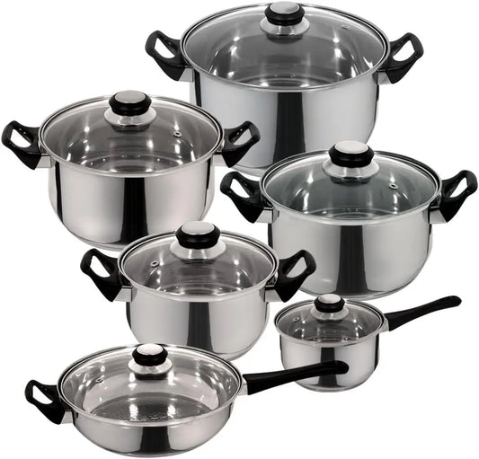 KTX-949779 Modern Stainless Steel Kitchenware Set with Induction-Compatible Glass Bottom Cookware