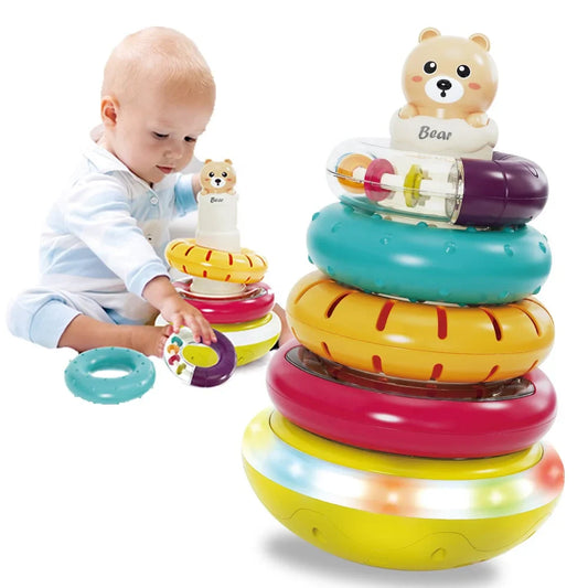 KTX-390163 Montessori Rotating Rainbow Stacking Ring Tower Toy for Early Learning and Development