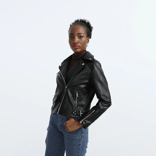 KTX-078227 Women's Fall/Winter European American Temperament Jacket PU Leather With Zipper Women's Clothing Jacket Custom