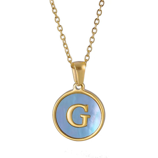 KTX-969875 Fashion 18k Gold Plated Chain Letter Shell Necklace Waterproof Stainless Steel Initial Pendant Necklace for Women Gift