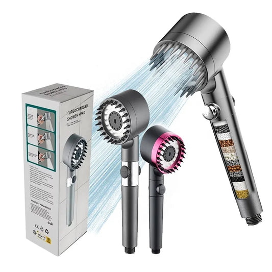 KTX-851795 Adjustable 4-Function Handheld Shower Head with Massage Brush and Pressurized Spray
