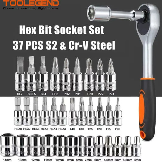KTX-133203 46-Piece Portable Screwdriver and Socket Bit Set with Ratchet Wrench and Extension Bar in Carry Case