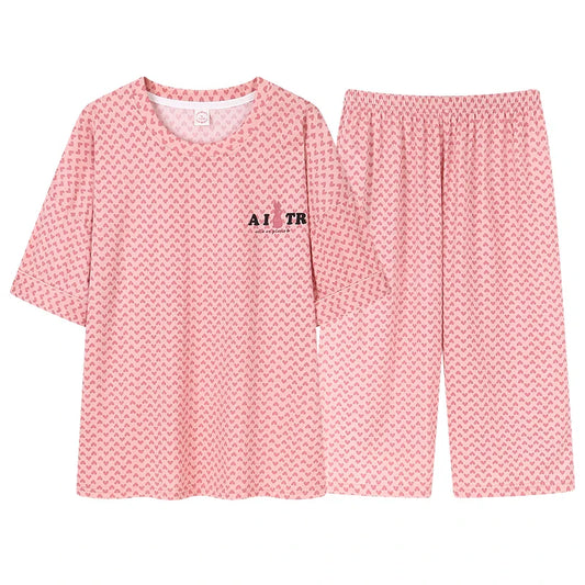 KTX-673811 New Arrival 2 Sets Short Sleeve Seven-point Pants Thin Sweetness Cute Sleepwear Women's Cotton Pajamas