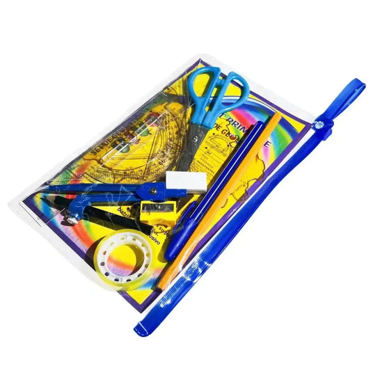 KTX-677843 Geometric Pencil Sharpener, Eraser, and Adhesive Tape Stationery Set for School and Kids