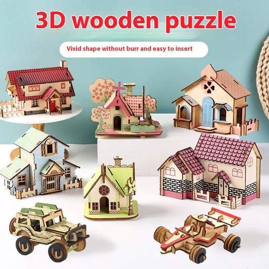 KTX-925651 3D Wooden Puzzle Kit for Kids - Eco-Friendly DIY Educational Toy in Cartoon Style