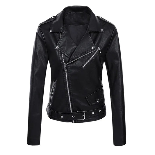 KTX-045459 Women's Short Leather Jacket New Korean Version PU Leather Motorcycle Jacket Stylish Women's Clothing Jacket Custom