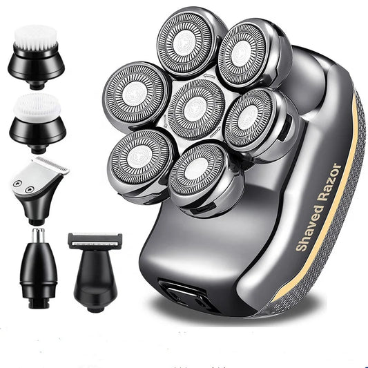 KTX-848787 7D Multifunctional Cordless Electric Head Shaver with Beard and Nose Trimmer, Rechargeable 6-in-1 Razor for Men