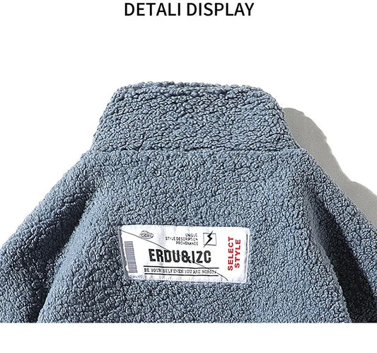 KTX-472595 Men's Casual Lamb Wool Cotton Coat Winter Blouson With Single Breasted Closure Loose and Warm Canvas Clothing