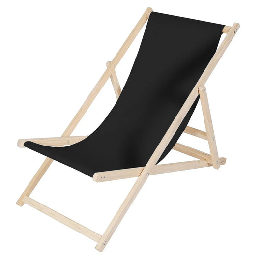 KTX-486739 Folding Wooden Beach Lounger Chair - Portable Beech Outdoor Garden Sun Lounger