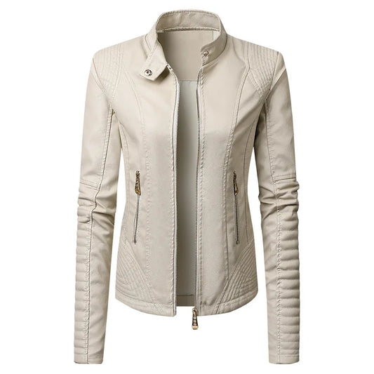 KTX-914387 New Popular Long PU Leather Jackets for European American Women Zipper Closure Women's Clothing Jacket Custom