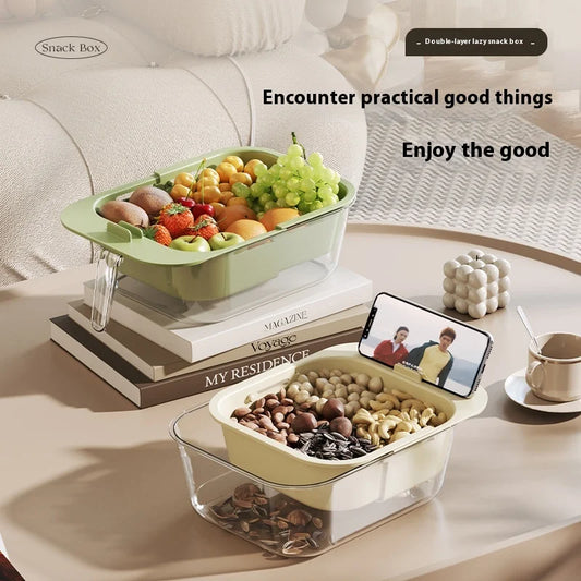 KTX-401811 Double-Layer Plastic Storage Box with Built-In Trash Can for Living Room Use