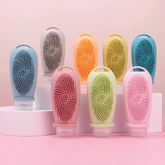 KTX-079315 Portable 100ML Reusable Silicone Travel Shampoo and Lotion Bottle with Cleaning Brushes
