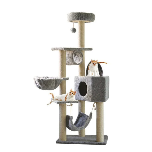 KTX-554067 Cat Tree Wall Shelves with Scratcher Post and Climbing Frame for Playful Cats