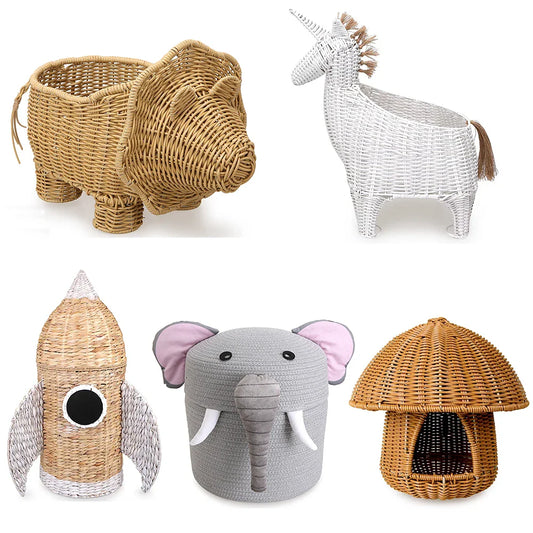 KTX-915667 Cute Cartoon Animal Cotton and Paper Rope Storage Basket for Kids' Rooms