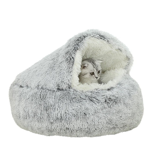 KTX-586835 Plush Round Winter Warm Cat and Dog Bed - Soft, Comfortable, and Machine Washable