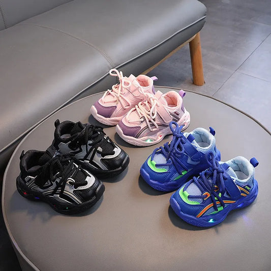 KTX-181139 Spring and Autumn Girls Comfortable Luminous Sports Shoes Boys Fashion Casual Soft Soled LED Sports Shoes