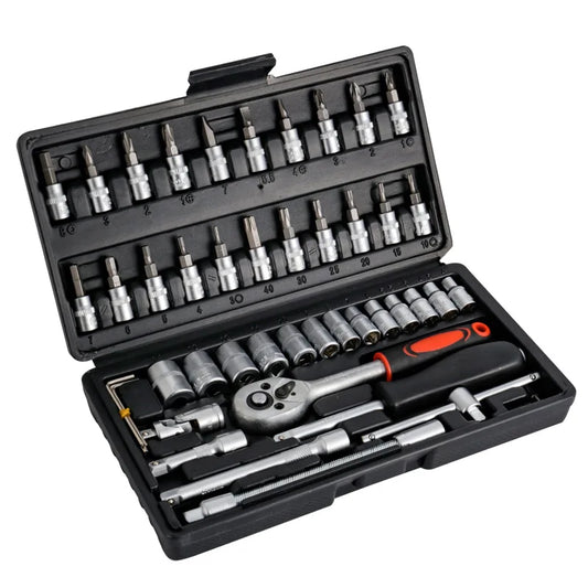 KTX-395347 46-Piece Auto Repair Tool Kit with 1/4-Inch Socket Set and Ratchet Torque Wrench in Convenient Storage Case