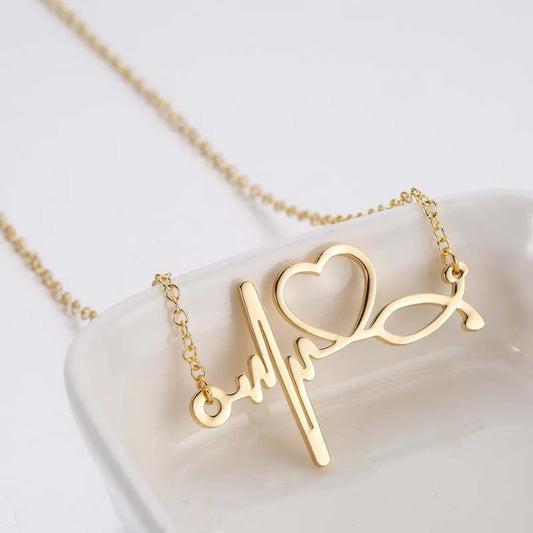 KTX-412819 Trendy Golden Clavicle Chain Necklace Heart Pendant Necklace Stethoscope Heartbeat Necklace for Women
