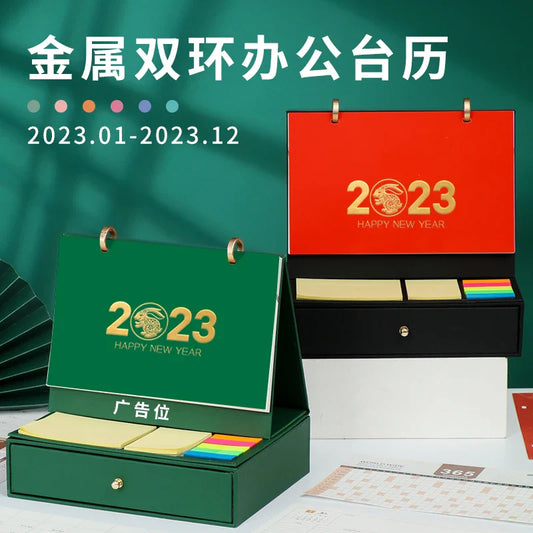 KTX-967315 2023 Foldable Calendar with Notebook and Sticky Notes, Compact Design for Organisation