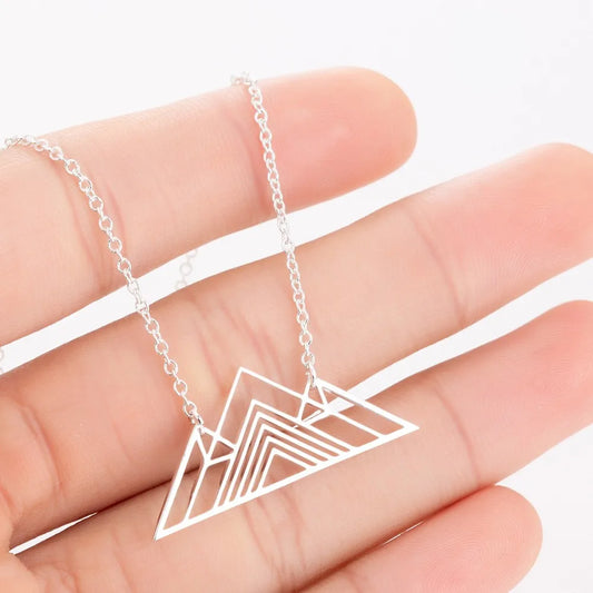 KTX-740499 Stainless Steel Custom Personalized Trendy Art Triangle Necklace Mountain Charm Geometric Necklaces