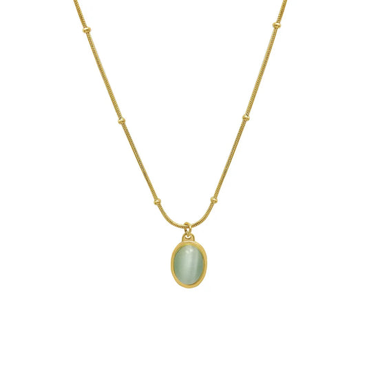 KTX-166483 New Trend 18K Gold Plated Opal Pendant Necklace Vintage Classic Stainless Steel Oval Natural Stone Necklace for Women Girls