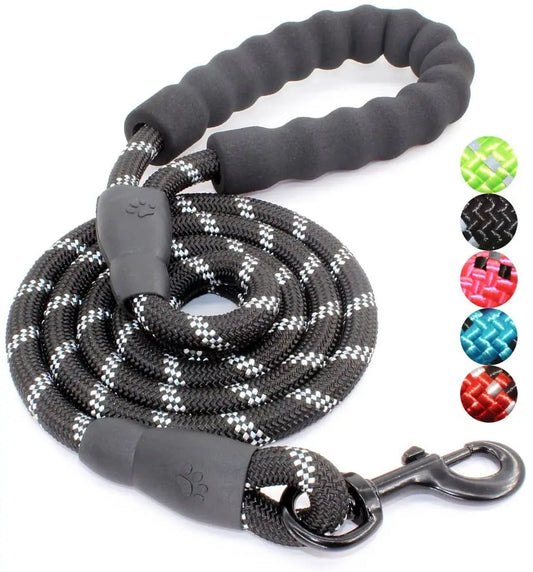 KTX-420691 Durable Nylon Dog Leash with Poop Bag Holder - Available in 4ft, 5ft, 6ft, and 7ft