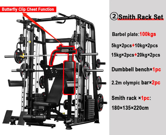 KTX-878803 Multi-Functional Smith Machine Power Rack with Dual Weight Stack for Home and Commercial Gym Use