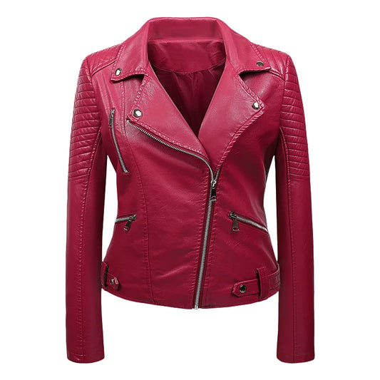 KTX-143763 PU Leather Jacket for Women Korean Version Slim Fit Harajuku Style Spring Short Flip Collar Motorcycle Jacket Clothing