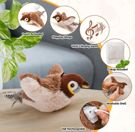 KTX-079507 Rechargeable Interactive Cat Toy with Touch Activation and Chirping Flapping Bird for Indoor Kittens