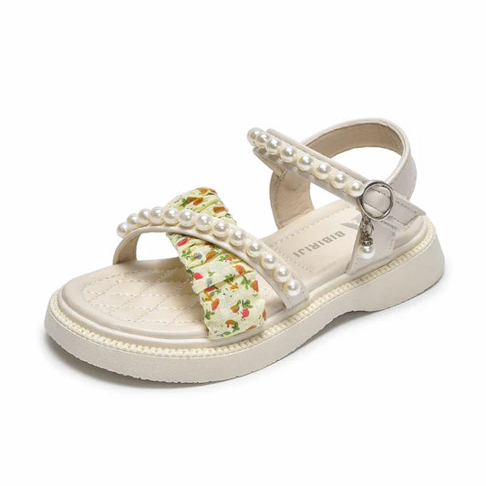 KTX-246675 Summer Fashion Girls' Sandals Beautiful Pearl Decor with Soft Bottom for Baby and Children
