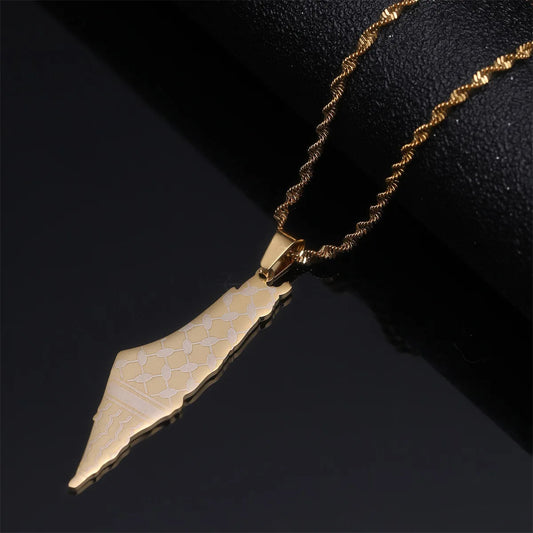 KTX-871571 Inspire Jewelry Hot Selling Wholesale 18K Gold Plated Stainless Steel Israel and Palestine Map Pendant Necklace for Women Men