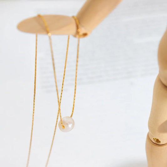 KTX-068179 Newest Design Simple Single Pearl Stainless Steel Wire Chain Necklace Jewelry