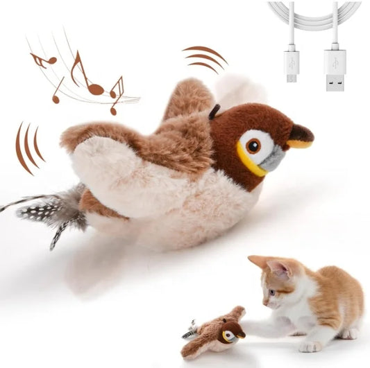 KTX-079507 Rechargeable Interactive Cat Toy with Touch Activation and Chirping Flapping Bird for Indoor Kittens