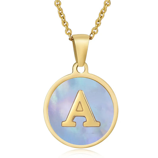 KTX-969875 Fashion 18k Gold Plated Chain Letter Shell Necklace Waterproof Stainless Steel Initial Pendant Necklace for Women Gift