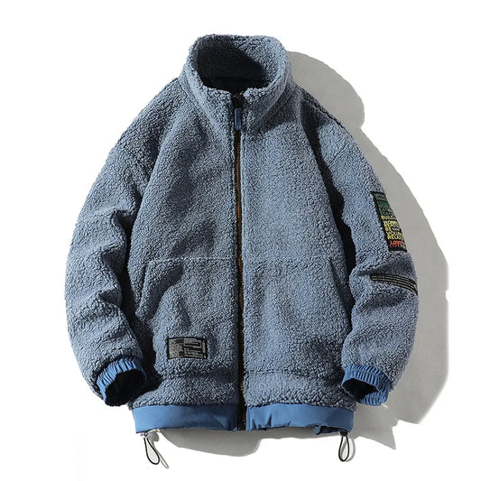 KTX-472595 Men's Casual Lamb Wool Cotton Coat Winter Blouson With Single Breasted Closure Loose and Warm Canvas Clothing