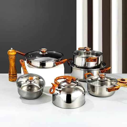 KTX-179155 Classic 12-Piece Multifunctional Aluminium Non-Stick Cookware Set with Clear Glass Lid
