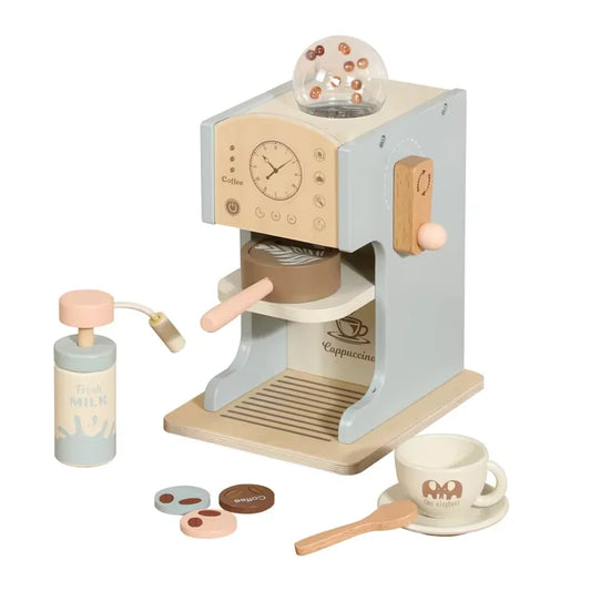 KTX-964179 Blue Wooden Coffee Maker Toy Set for Kids - Mini Educational DIY Kitchen Play for Boys and Girls