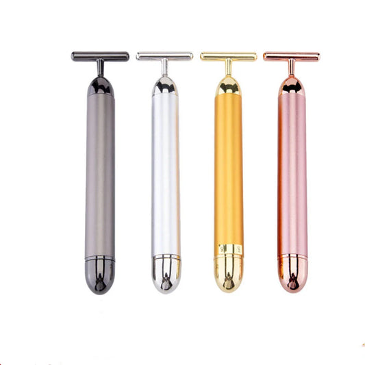 KTX-996819 24k Gold Vibrating Facial Lifting Beauty Bar with T Shape Electric 3D Face Roller Massage